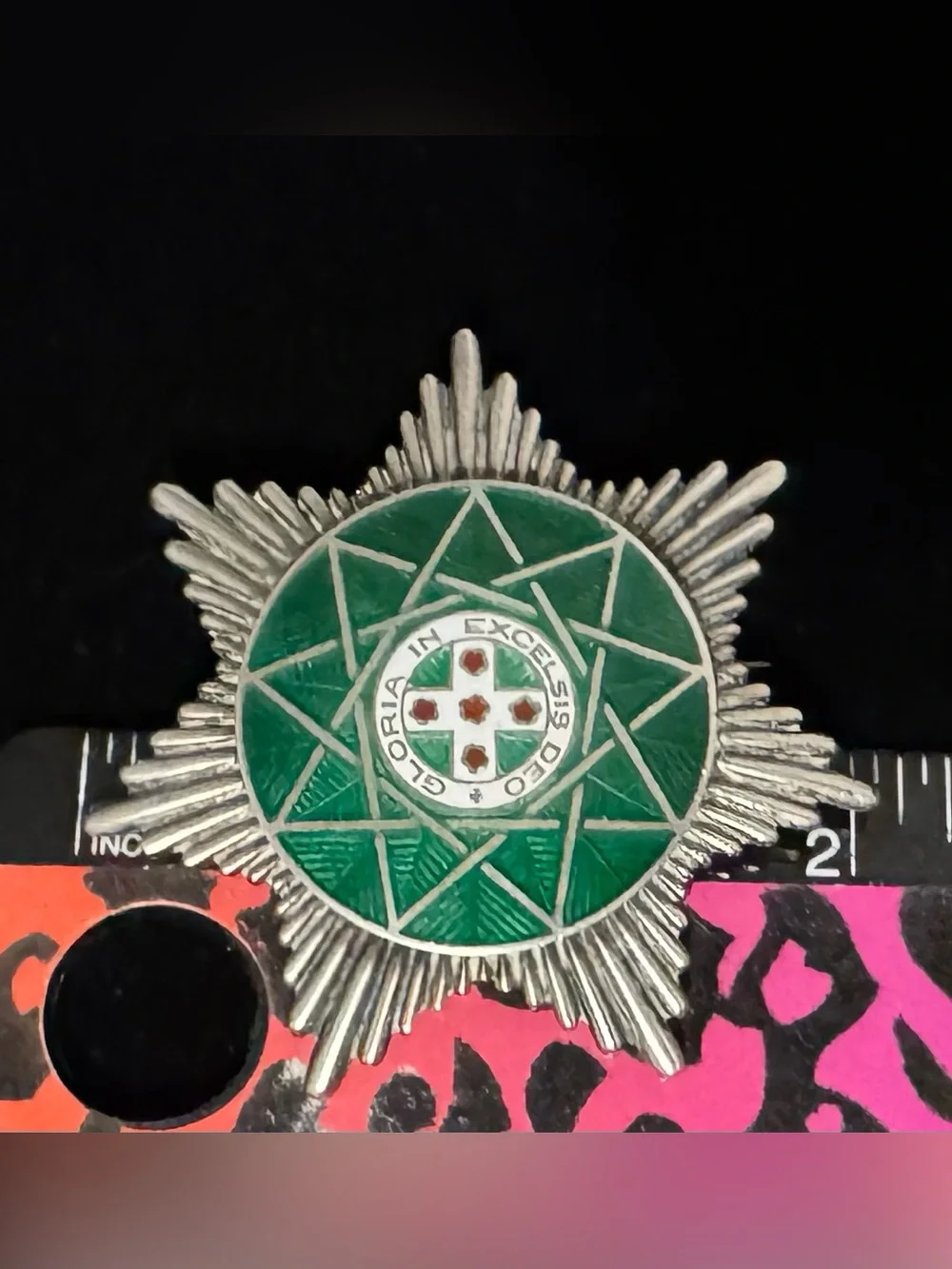 Vintage Sterling Starburst with Green & White Enamel Accents